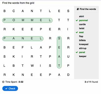 saddles word search game