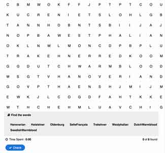 Warmblood Word Search Game