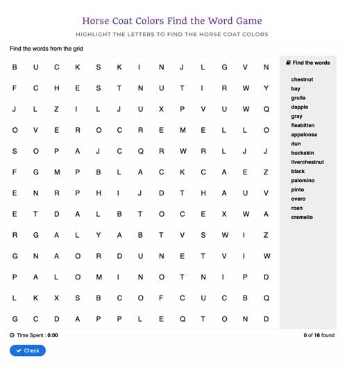 Coat colors word search game